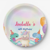 かわいい魔法のレインボーディノユニコーンバースデーパーティー ペーパープレート (正面)