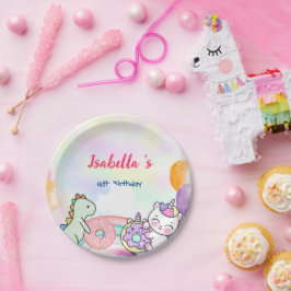 かわいい魔法のレインボーディノユニコーンバースデーパーティー ペーパープレート