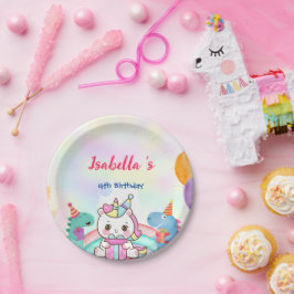 かわいい魔法のレインボーディノユニコーンバースデーパーティー ペーパープレート