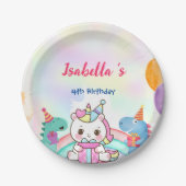 かわいい魔法のレインボーディノユニコーンバースデーパーティー ペーパープレート (正面)