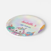 かわいい魔法のレインボーディノユニコーンバースデーパーティー ペーパープレート (アングル)