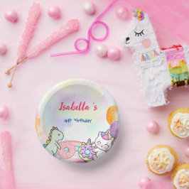 かわいい魔法のレインボーディノユニコーンバースデーパーティー ペーパーボウル
