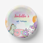 かわいい魔法のレインボーディノユニコーンバースデーパーティー ペーパーボウル (正面)