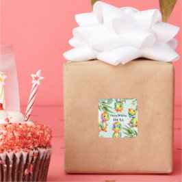 かわいい魔法のレインボー恐竜ハッピーバースデーパーティー スクエアシール