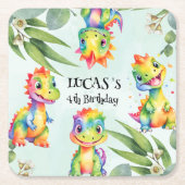 かわいい魔法のレインボー恐竜ハッピーバースデーパーティー スクエアペーパーコースター (正面)
