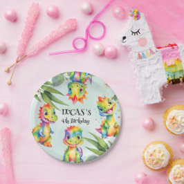 かわいい魔法のレインボー恐竜ハッピーバースデーパーティー ペーパープレート