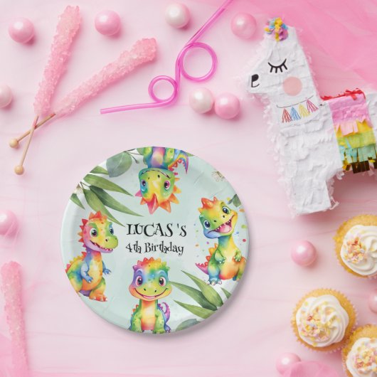 かわいい魔法のレインボー恐竜ハッピーバースデーパーティー ペーパープレート (パーティー)