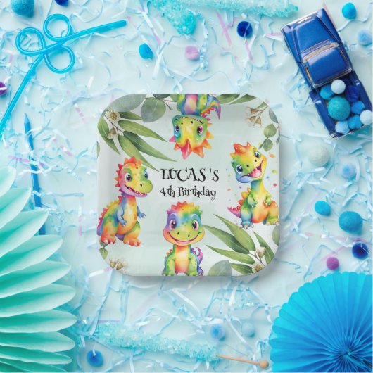 かわいい魔法のレインボー恐竜ハッピーバースデーパーティー ペーパープレート (パーティー)