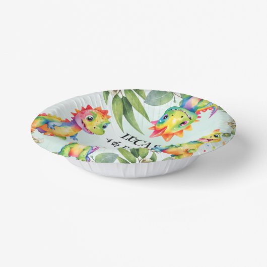 かわいい魔法のレインボー恐竜ハッピーバースデーパーティー ペーパーボウル (傾斜あり)