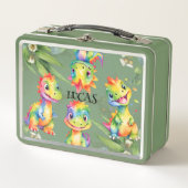 かわいい魔法のレインボー恐竜ハッピーバースデーパーティー メタルランチボックス (正面)