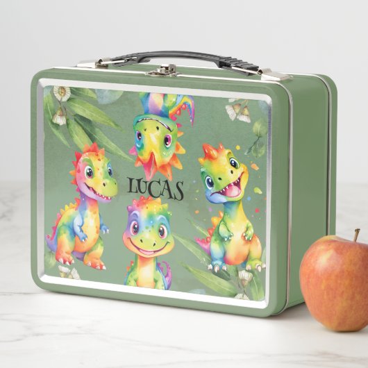 かわいい魔法のレインボー恐竜ハッピーバースデーパーティー メタルランチボックス (インサイチュ)