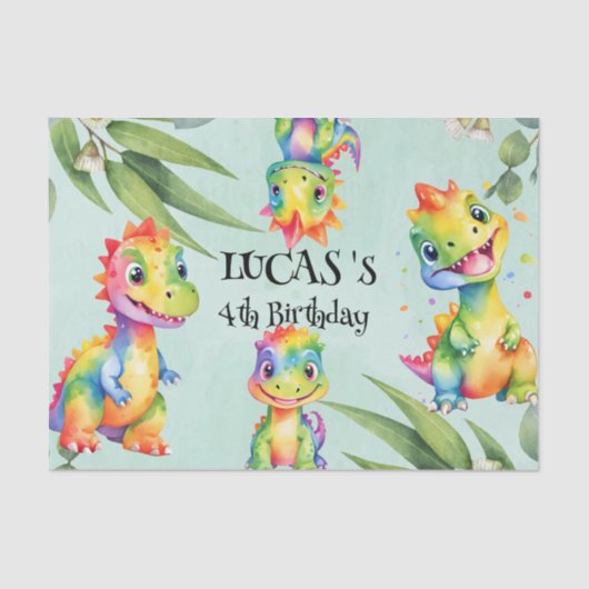かわいい魔法のレインボー恐竜ハッピーバースデーパーティー 薄葉紙 (正面)