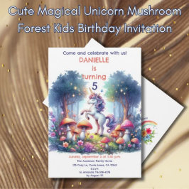 かわいい魔法の一角茸の森子供の誕生日 招待状