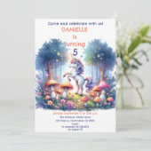 かわいい魔法の一角茸の森子供の誕生日 招待状 (スタンド正面)