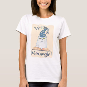 かわいい魔法の執筆猫のキャラクターアートデザイン Tシャツ