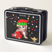 かわいい魔法の妖精と星のブラック背景 メタルランチボックス (裏面)