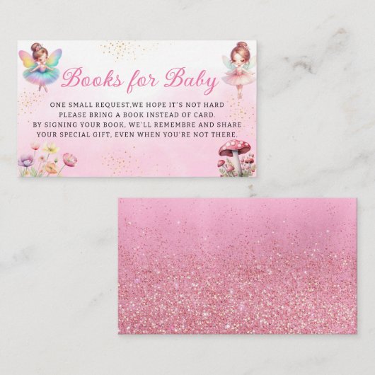 かわいい魔法の妖精ピンクのフローラ本ベビー エンクロージャーカード (正面/裏面)