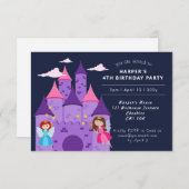 かわいい魔法の妖精&キャッスルガールの4歳の誕生日 招待状 (正面/裏面)