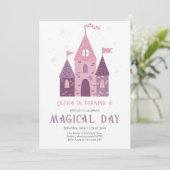 かわいい魔法の日プリンセス城の少女の誕生日 招待状 (スタンド正面)