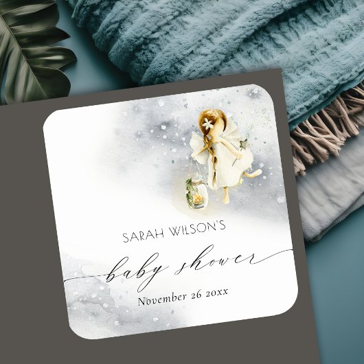 かわいい魔法の星空の水の色フェアリー赤ちゃんシャワー スクエアシール