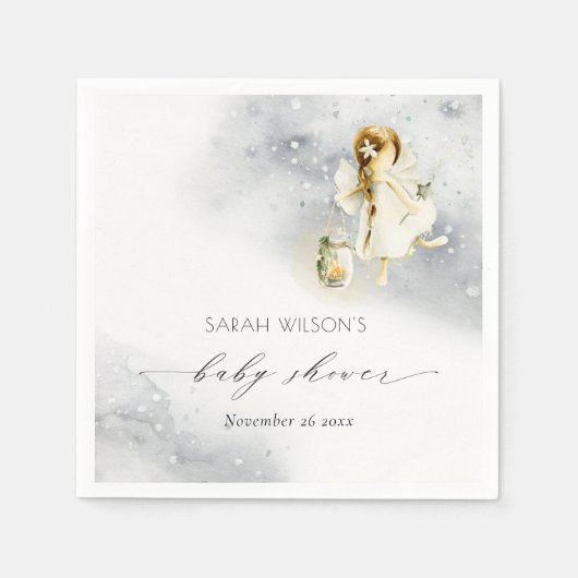 かわいい魔法の星空の水の色フェアリー赤ちゃんシャワー スタンダードカクテルナプキン (正面)