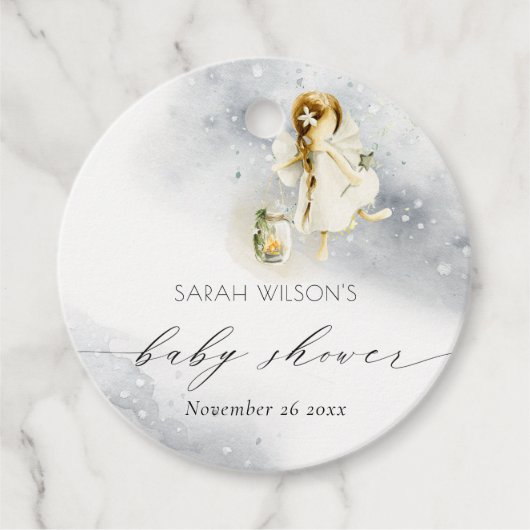 かわいい魔法の星空の水の色フェアリー赤ちゃんシャワー フェイバータグ (正面)