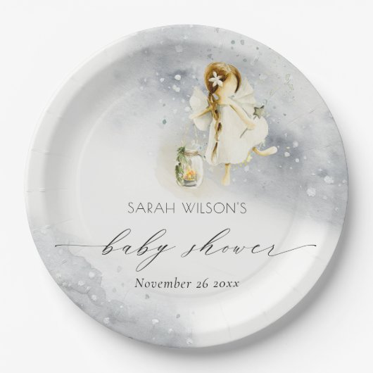 かわいい魔法の星空の水の色フェアリー赤ちゃんシャワー ペーパープレート (正面)