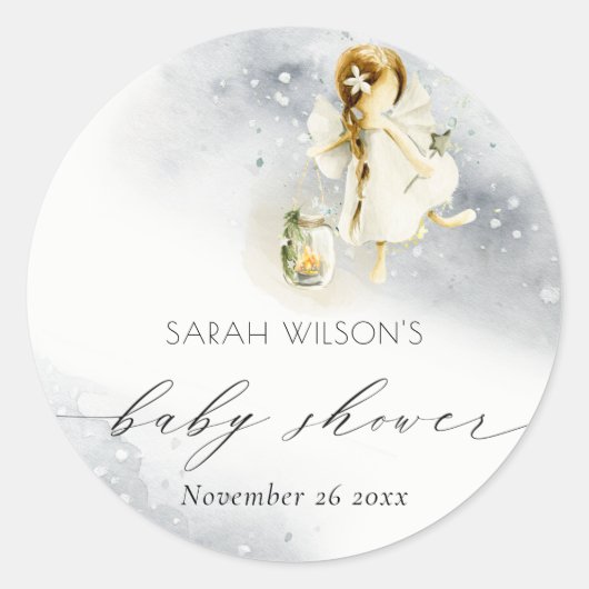 かわいい魔法の星空の水の色フェアリー赤ちゃんシャワー ラウンドシール (正面)