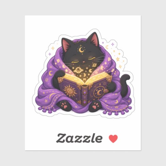 かわいい魔法の本好き猫のハロウィンステッカー シール (シート)