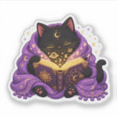 かわいい魔法の本好き猫のハロウィンステッカー シール (正面)