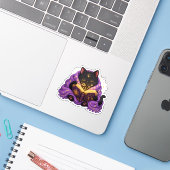 かわいい魔法の本好き猫のハロウィンステッカー シール (ノートパソコンとiPhone)
