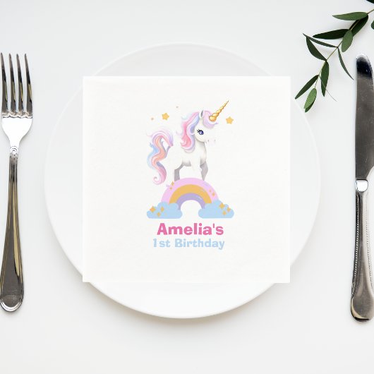 かわいい魔法の水色レインボーユニコーン誕生日 スタンダードカクテルナプキン