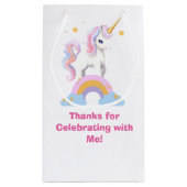 かわいい魔法の水色レインボーユニコーン誕生日 スモールペーパーバッグ (裏面)