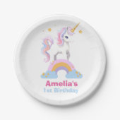 かわいい魔法の水色レインボーユニコーン誕生日 ペーパープレート (正面)