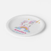 かわいい魔法の水色レインボーユニコーン誕生日 ペーパープレート (アングル)