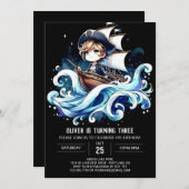 かわいい魔法の海賊の誕生日 招待状 (正面/裏面)