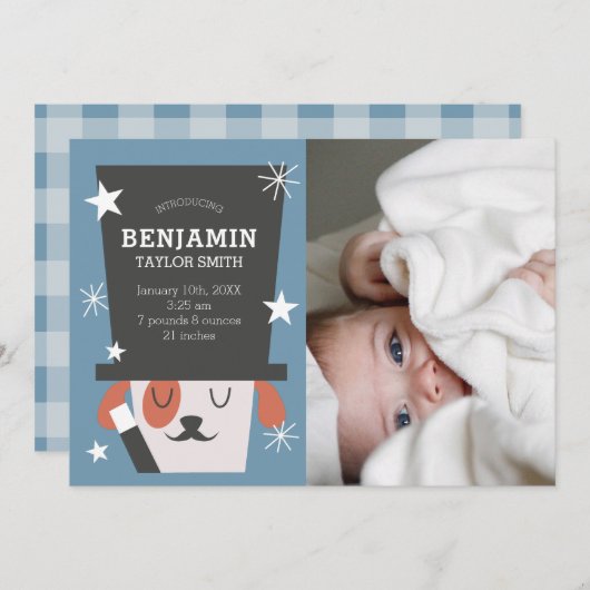 かわいい魔法の犬のベビー写真誕生 案内状 (正面/裏面)