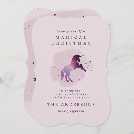 かわいい魔法の紫のユニコーン 案内状 (正面/裏面)