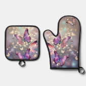 かわいい魔法の紫の蝶 鍋つかみ&鍋敷きセット (正面)