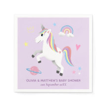 かわいい魔法の紫ユニコーン女の子の赤ちゃんシャワー