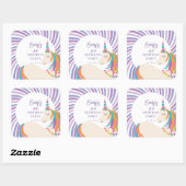 かわいい魔法の虹のユニコーンガールバースデーパーティー スクエアシール (シート)