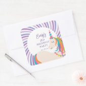 かわいい魔法の虹のユニコーンガールバースデーパーティー スクエアシール (封筒)