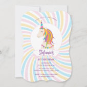 かわいい魔法の虹のユニコーン女の子1st誕生日 招待状 (正面)