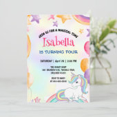 かわいい魔法の虹のユニコーン誕生日パーティー 招待状 (スタンド正面)