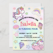 かわいい魔法の虹のユニコーン誕生日パーティー 招待状 (正面)