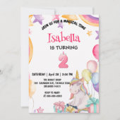 かわいい魔法の虹のユニコーン2nd誕生日パーティー 招待状 (正面)