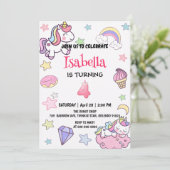 かわいい魔法の虹のユニコーン4th誕生日パーティー 招待状 (スタンド正面)