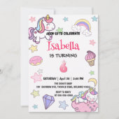 かわいい魔法の虹のユニコーン6th誕生日パーティー 招待状 (正面)