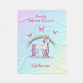 かわいい魔法の虹のユニコーン フリースブランケット (正面)