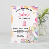 かわいい魔法の虹ユニコーン5th誕生日パーティー 招待状 (スタンド正面)